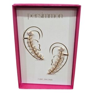 💛🔹️ Persimmon GoldTone Cubic Zirconia Vine Rhinestones Leaf  Earrings Cuffs